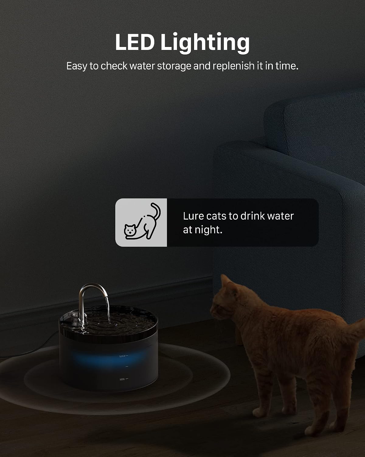 Fontaine à eau pour chat GIOTOHUN noire de 2 L avec réservoir translucide, vue 8