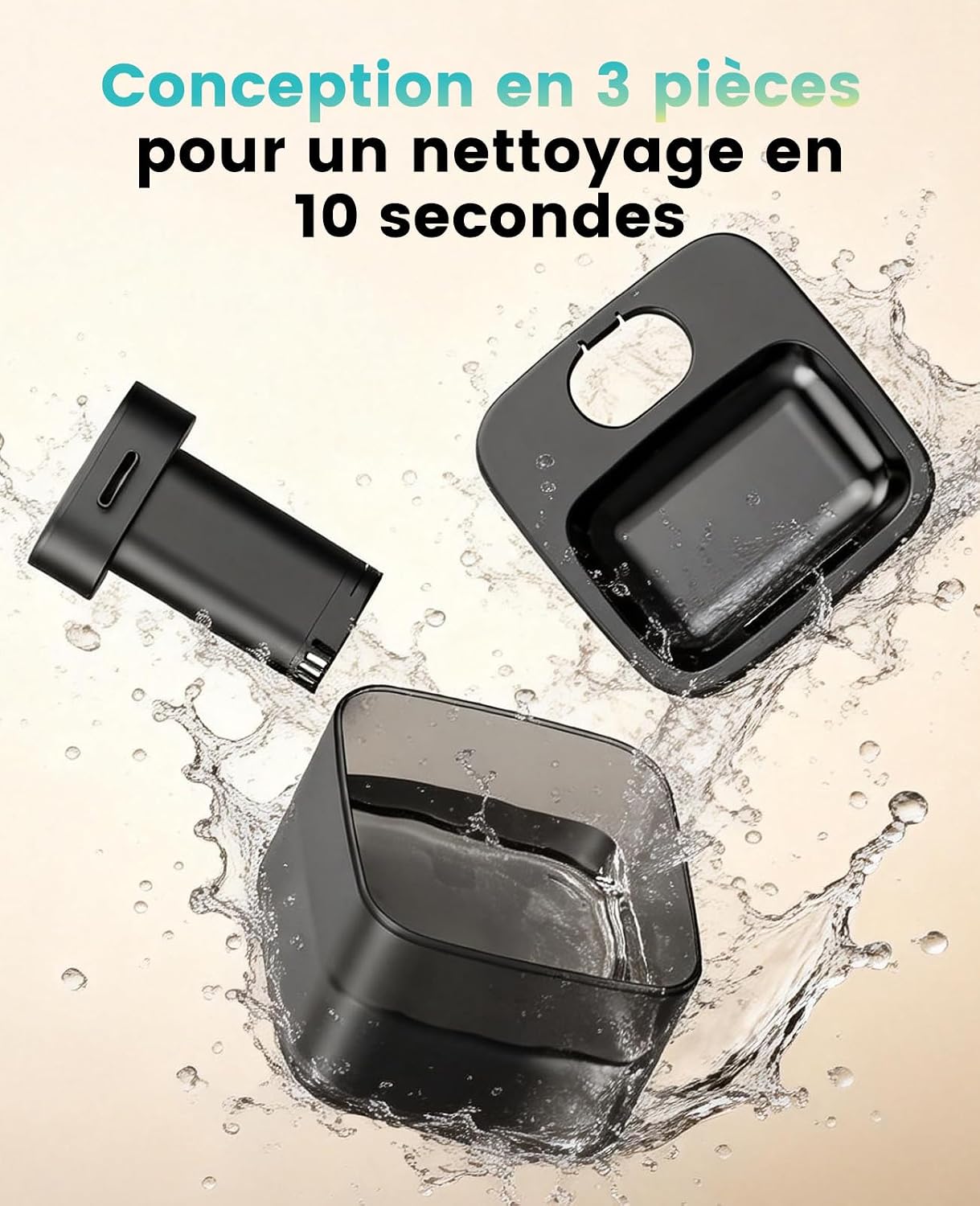 Fontaine à eau sans fil oneisall noire de 2,2 L, vue 4