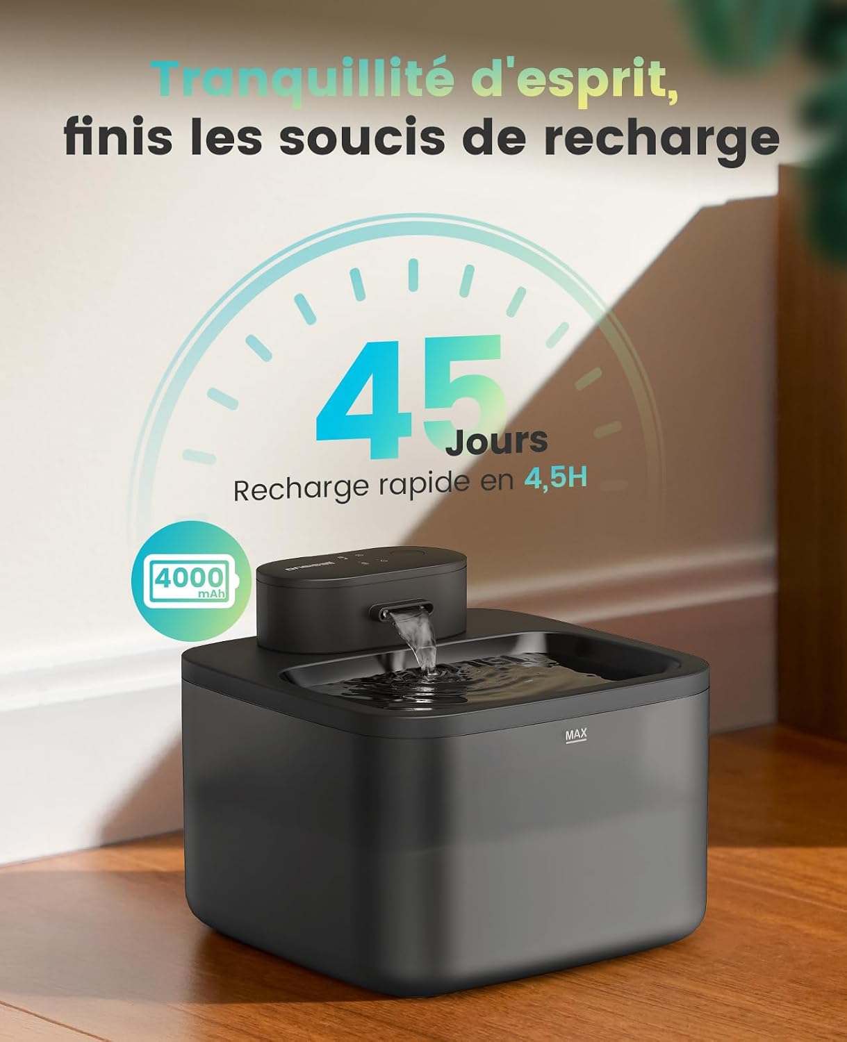 Fontaine à eau sans fil oneisall noire de 2,2 L, vue 5