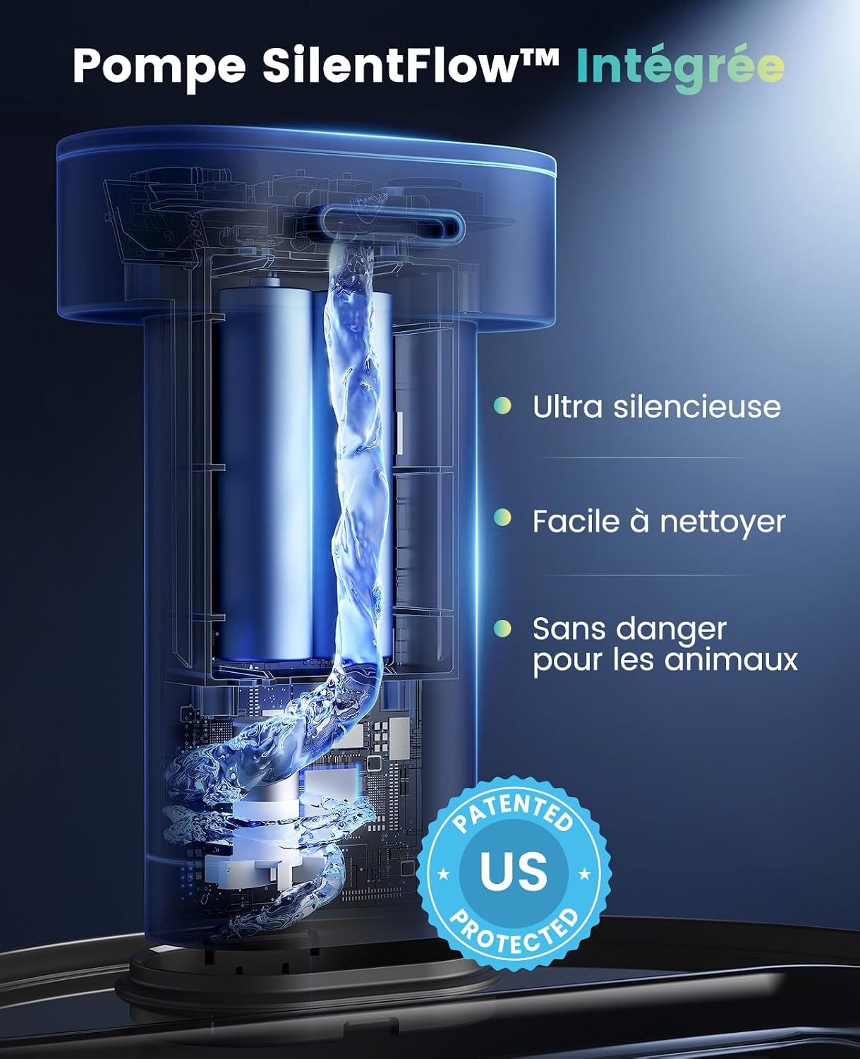 Fontaine à eau sans fil oneisall noire de 2,2 L, vue 7