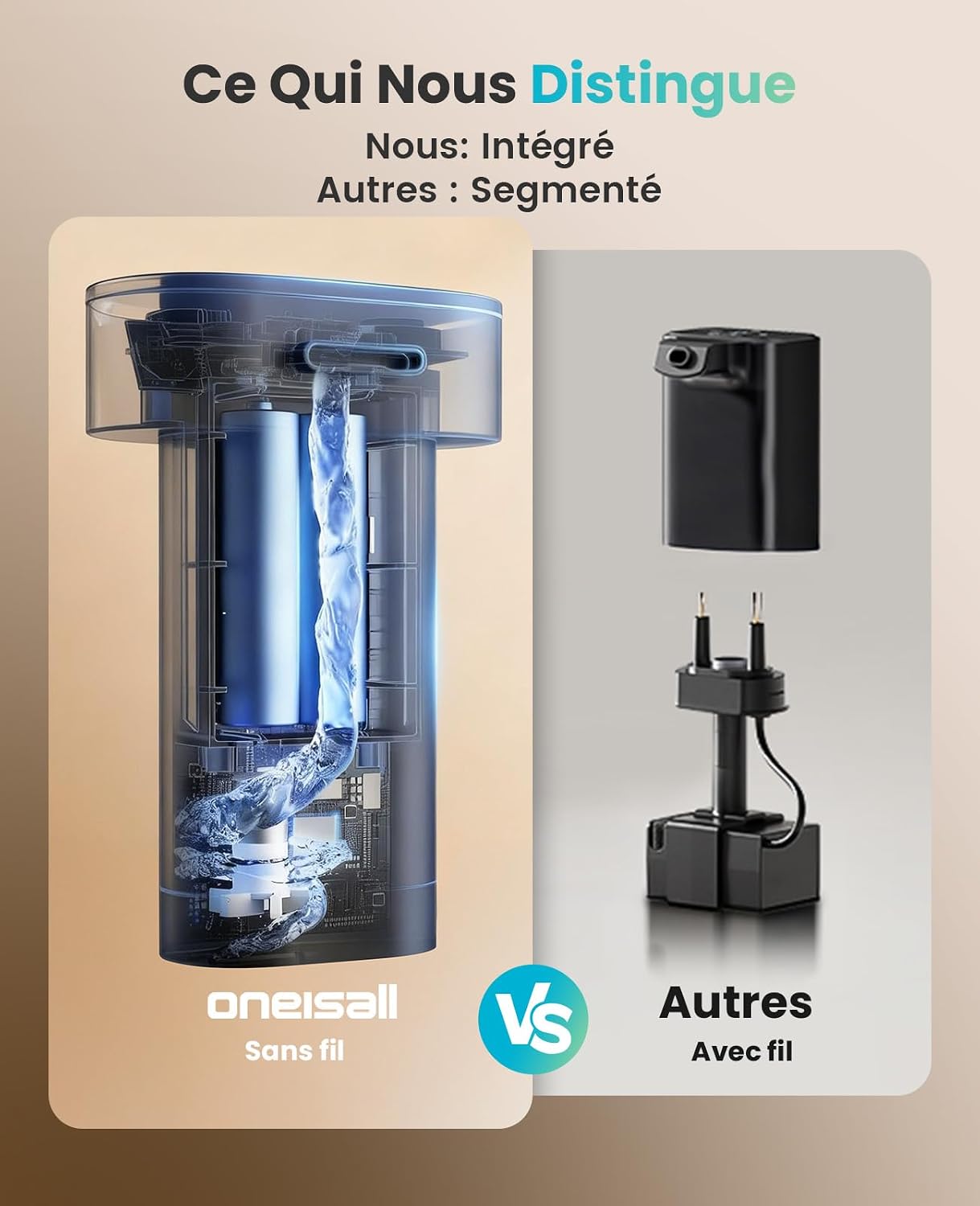 Fontaine à eau sans fil oneisall noire de 2,2 L, vue 8