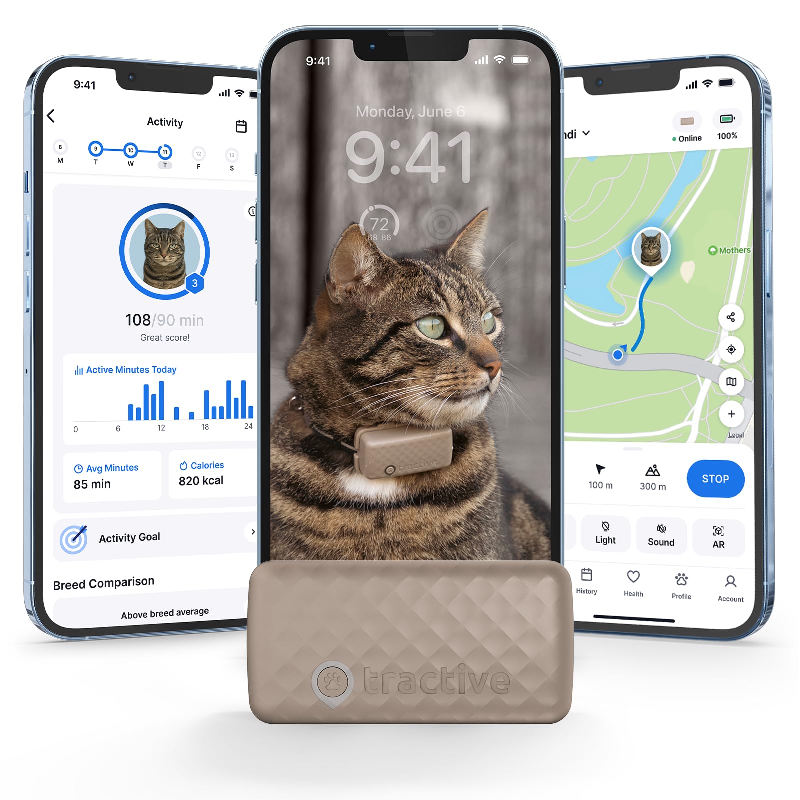 Traceur GPS pour chat Tractive marron avec son collier