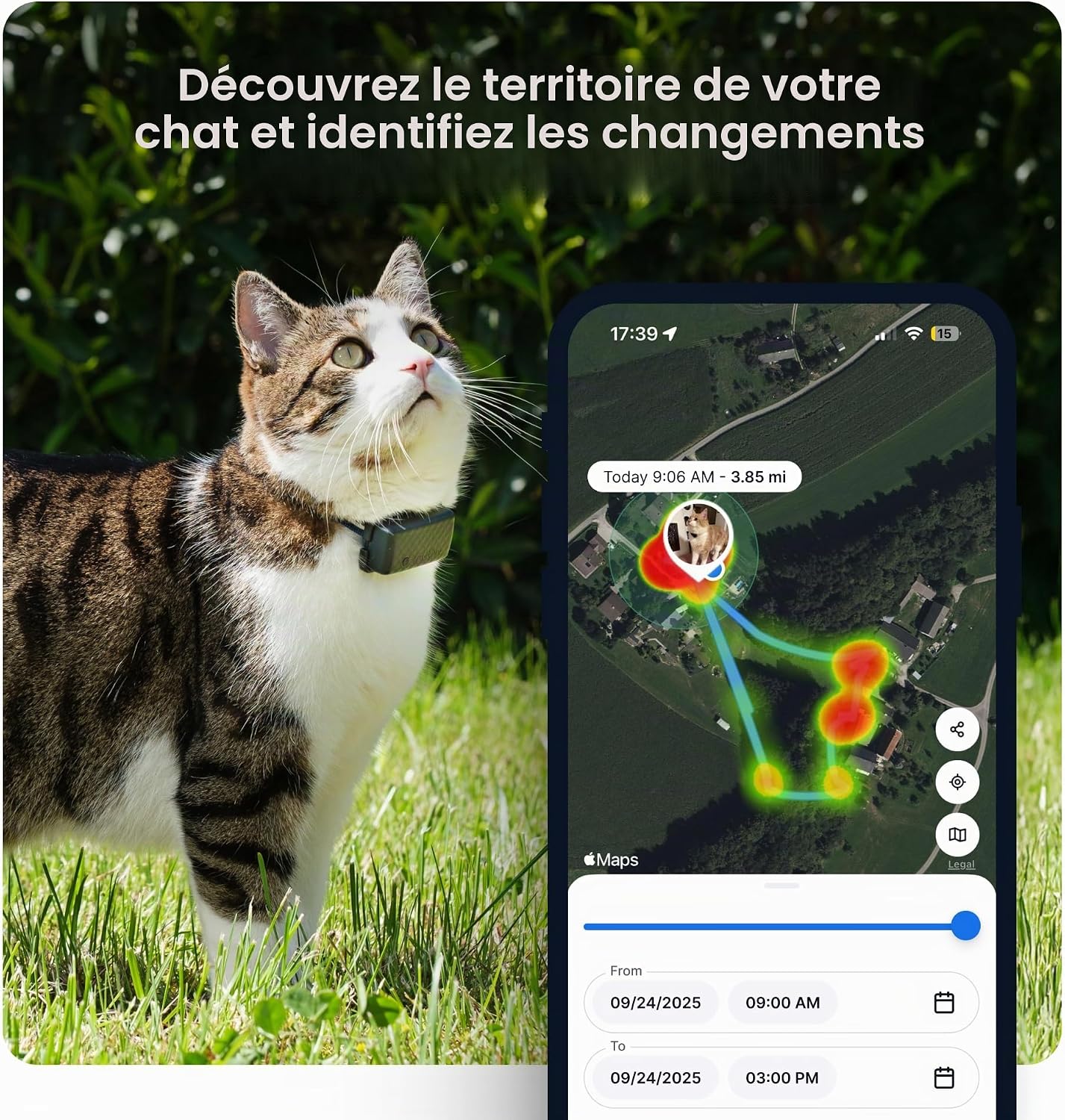 Traceur GPS pour chat Tractive marron avec son collier, vue 5