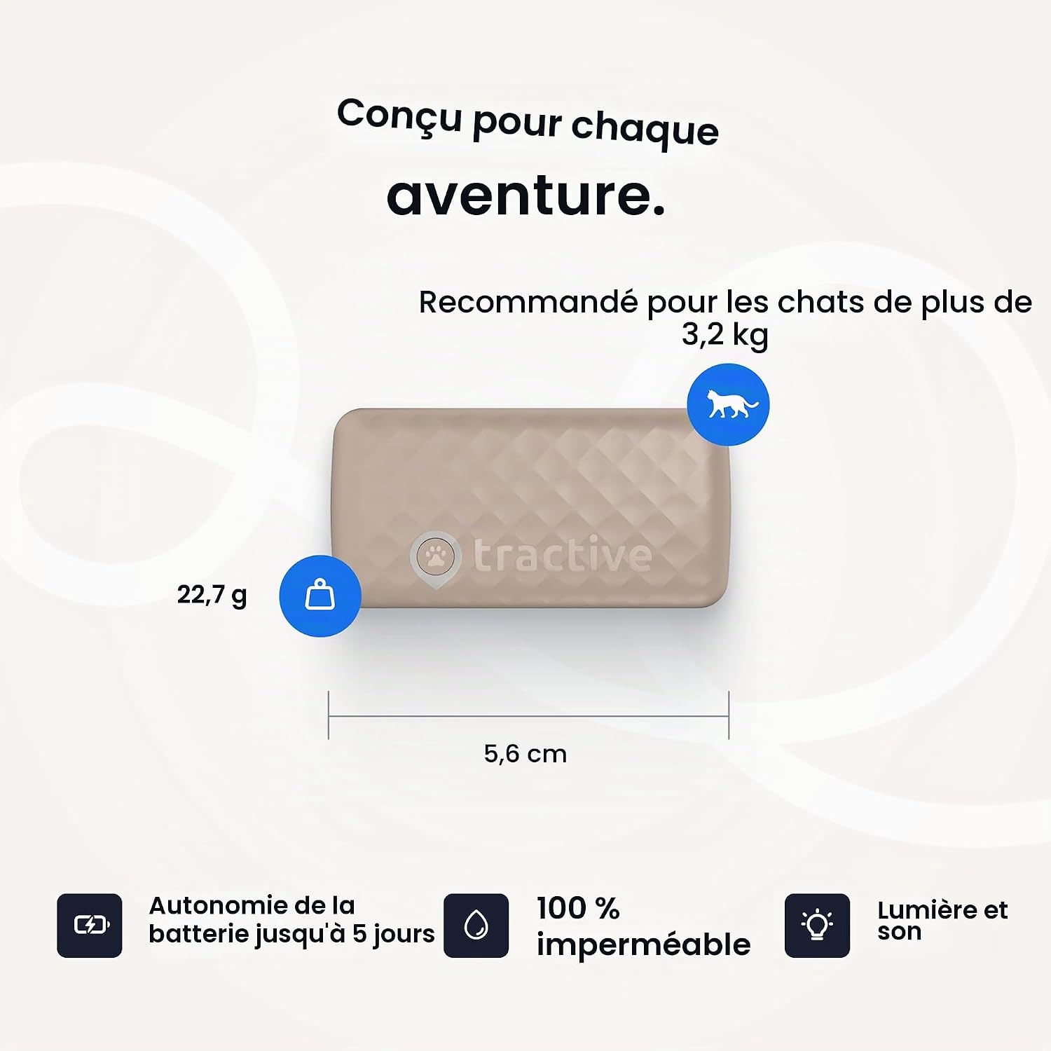 Traceur GPS pour chat Tractive marron avec son collier, vue 7