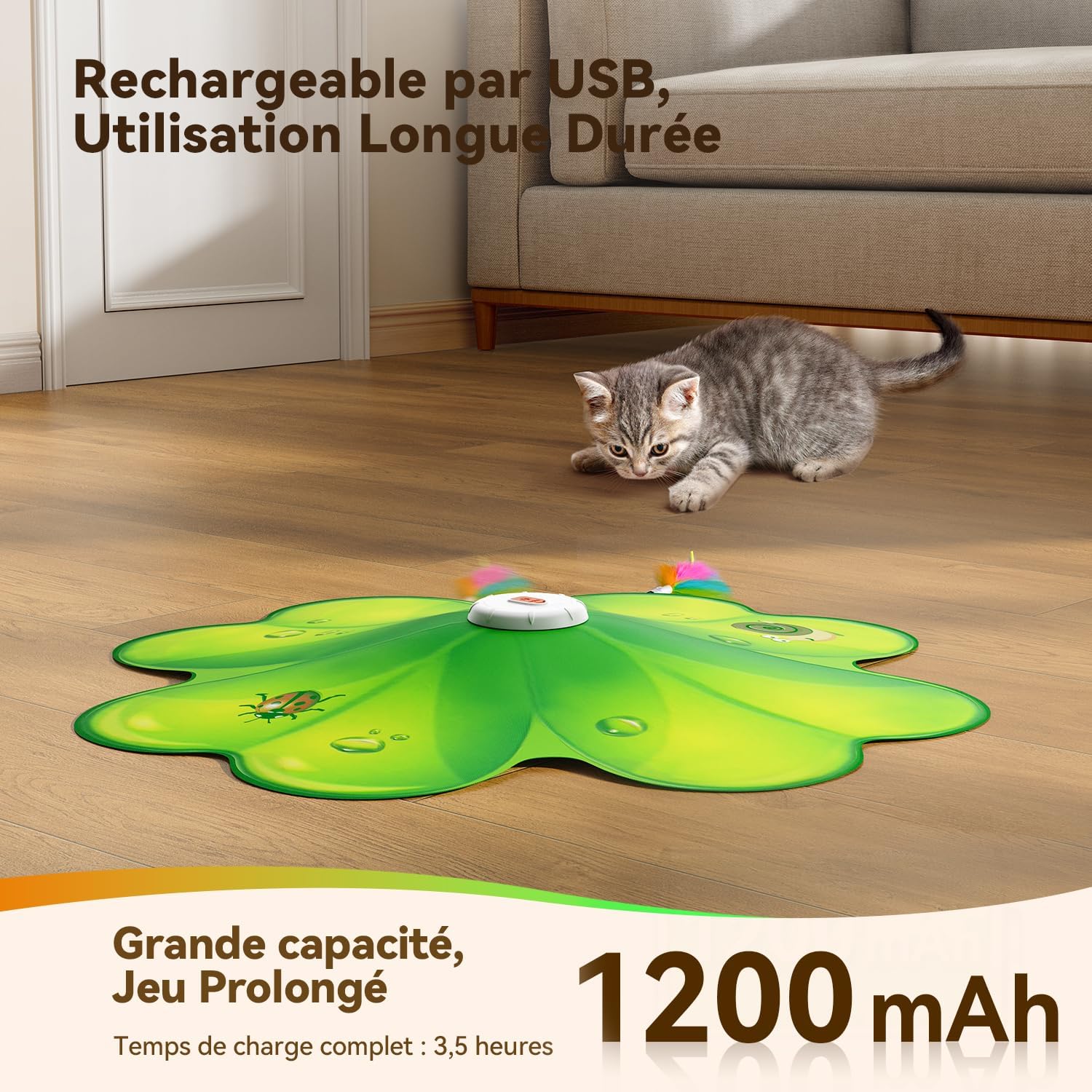 Jouet interactif pour chat FEELNEEDY vert en forme descargot, vue 3