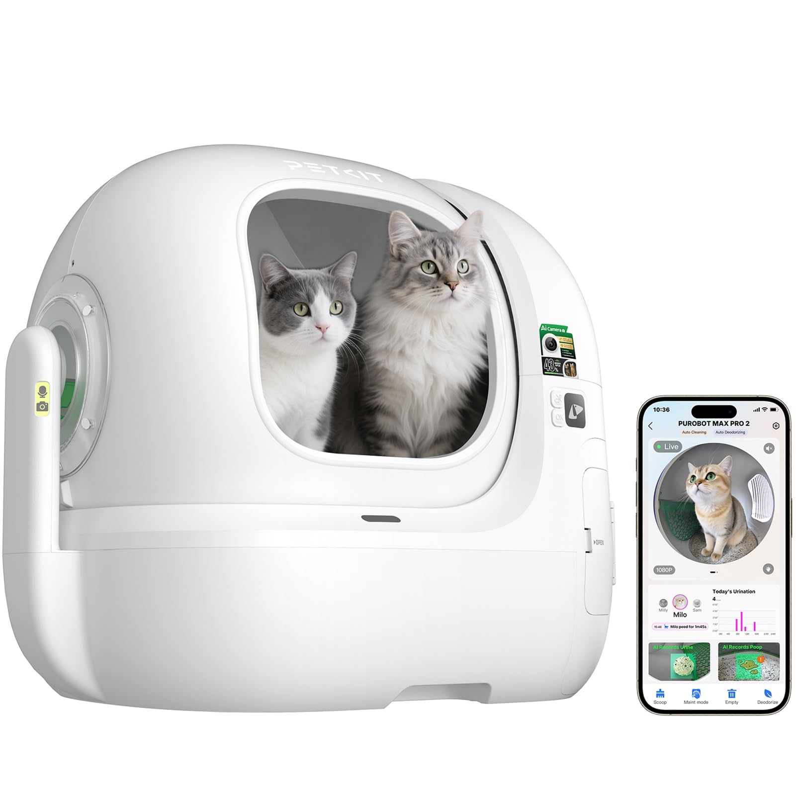 Litière autonettoyante PETKIT Purobot Max Pro 2 grise avec caméra