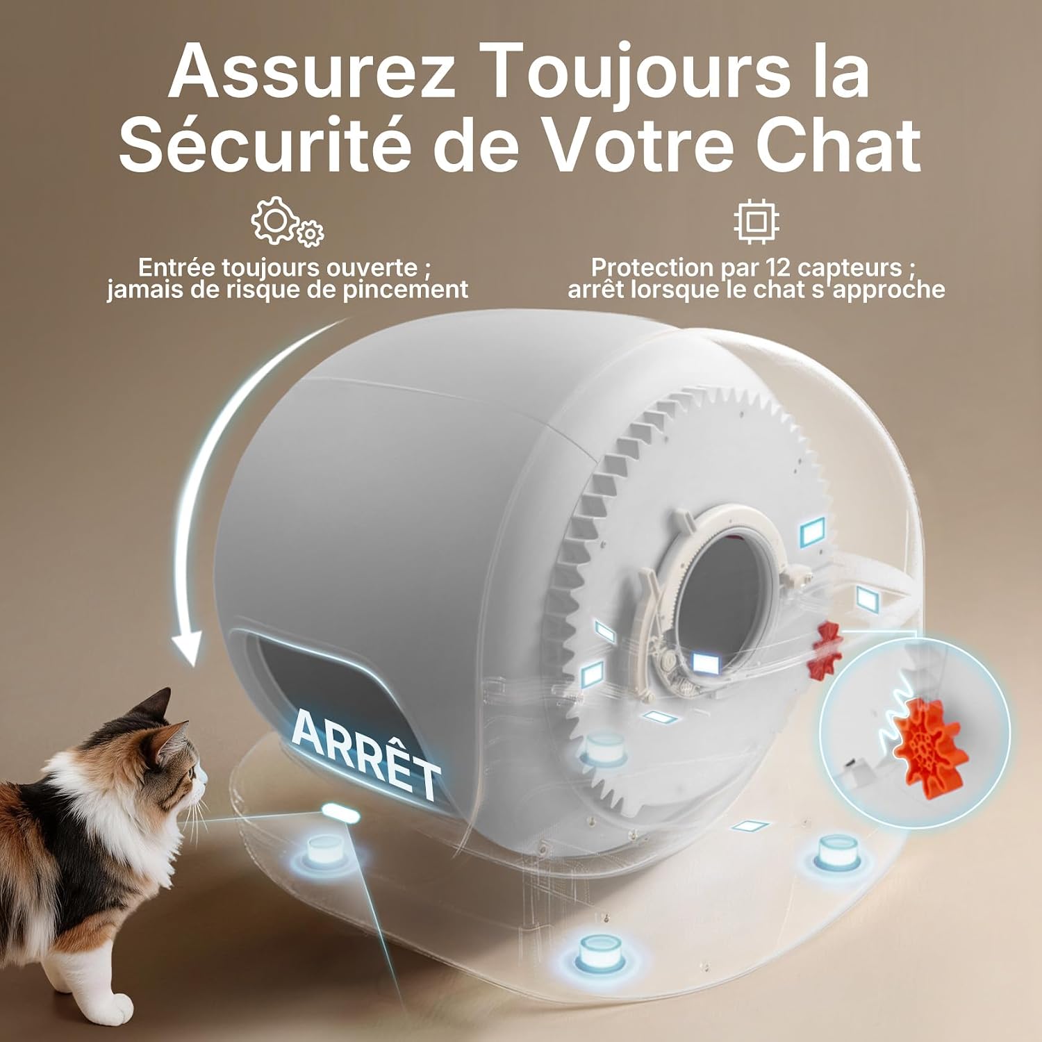 Litière autonettoyante PETKIT Purobot Max 3 blanche à grande ouverture, vue 6