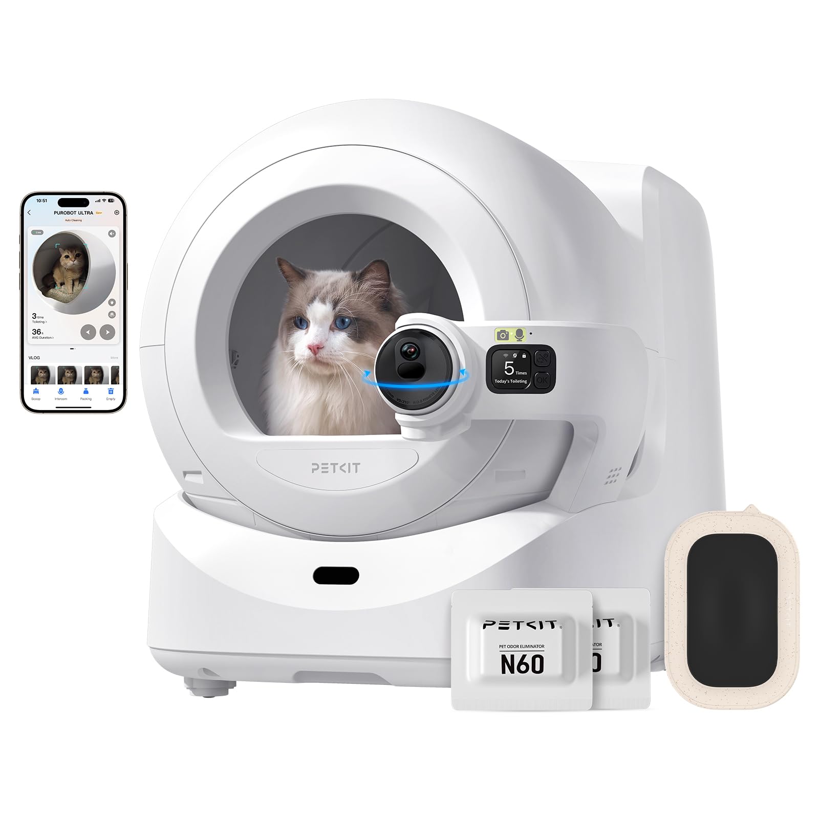 Litière autonettoyante PETKIT Purobot Ultra blanche avec caméra HD