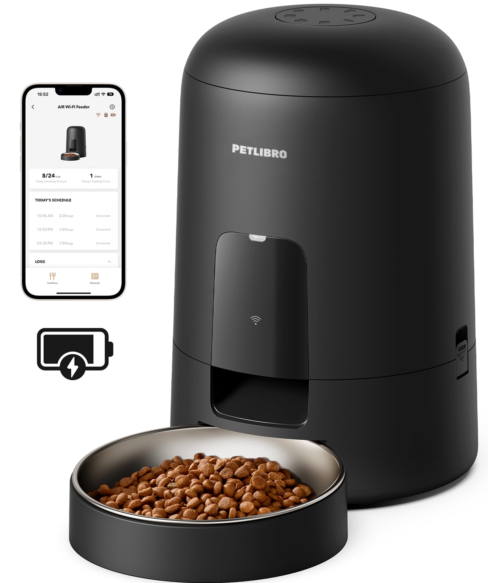 Distributeur de croquettes PETLIBRO Air noir avec gamelle en inox