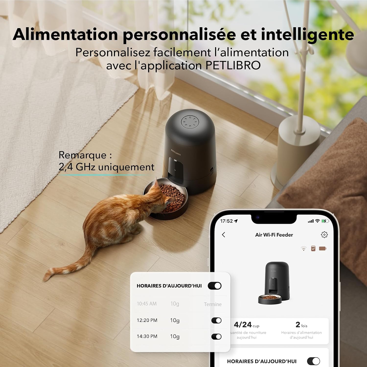 Distributeur de croquettes PETLIBRO Air noir avec gamelle en inox, vue 2