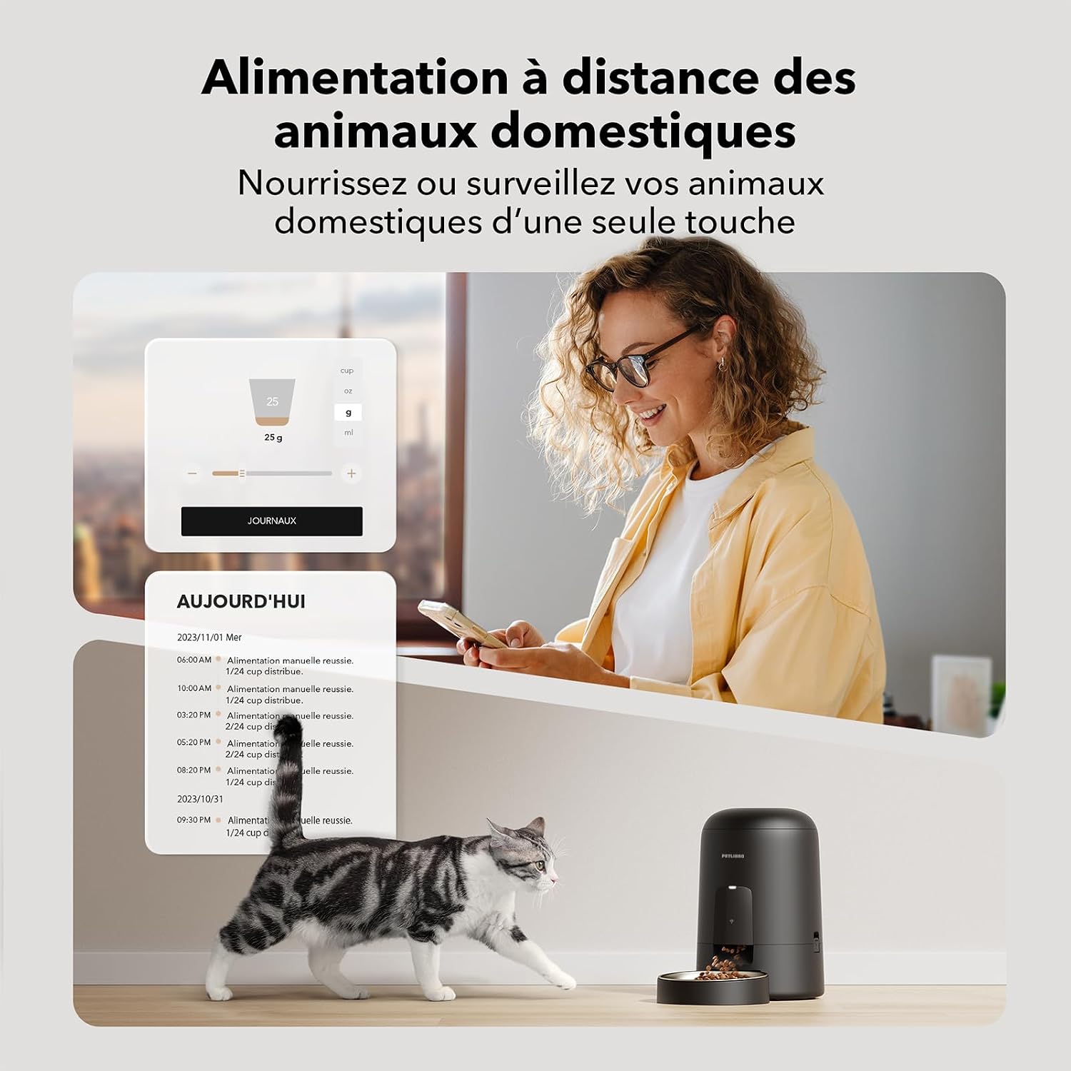 Distributeur de croquettes PETLIBRO Air noir avec gamelle en inox, vue 4