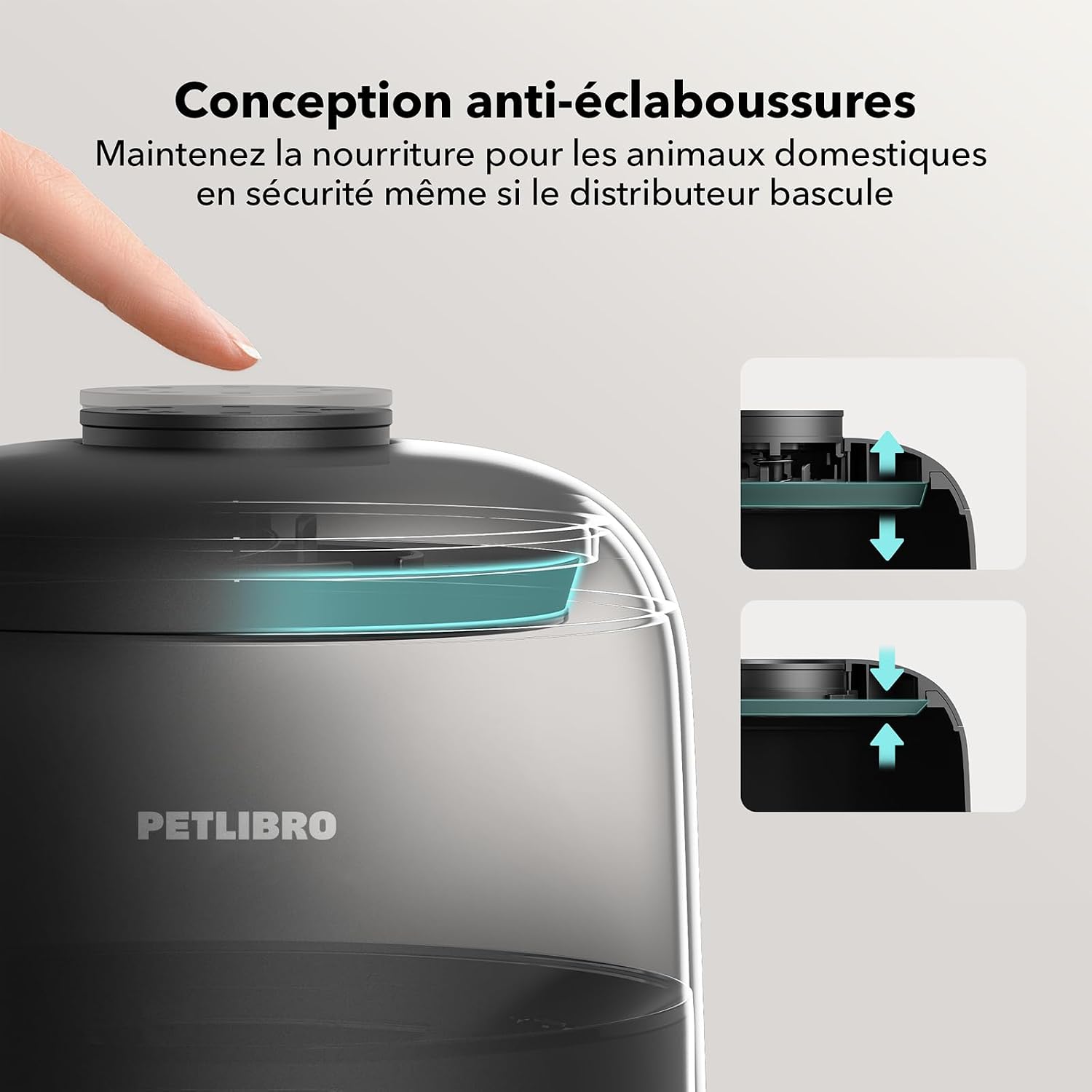 Distributeur de croquettes PETLIBRO Air noir avec gamelle en inox, vue 6