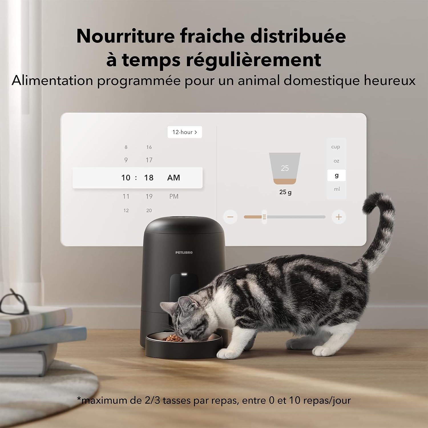 Distributeur de croquettes PETLIBRO Air noir avec gamelle en inox, vue 8