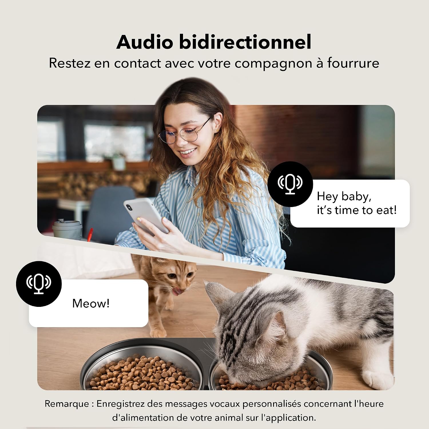 Distributeur de croquettes PETLIBRO noir à caméra et deux gamelles en inox, vue 8