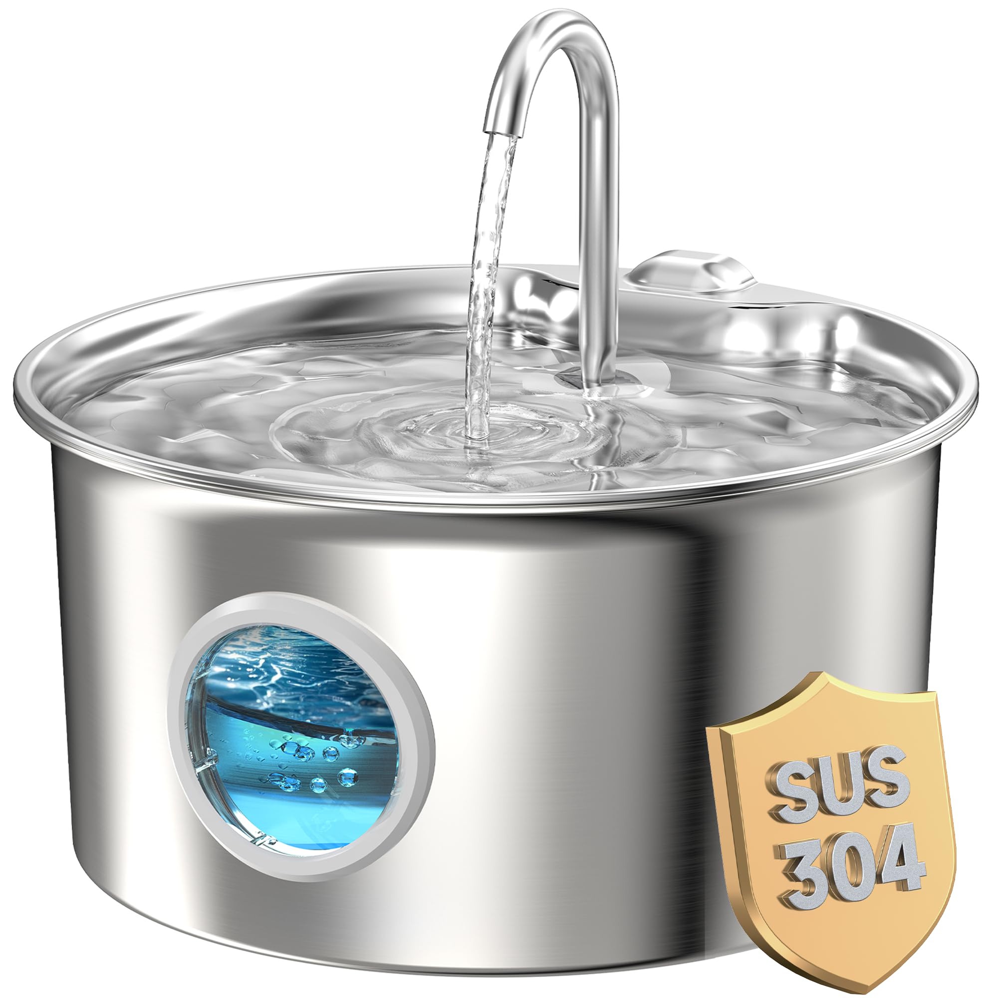 Fontaine à eau pour chat ATMZIQXR en inox argenté avec fenêtre de niveau