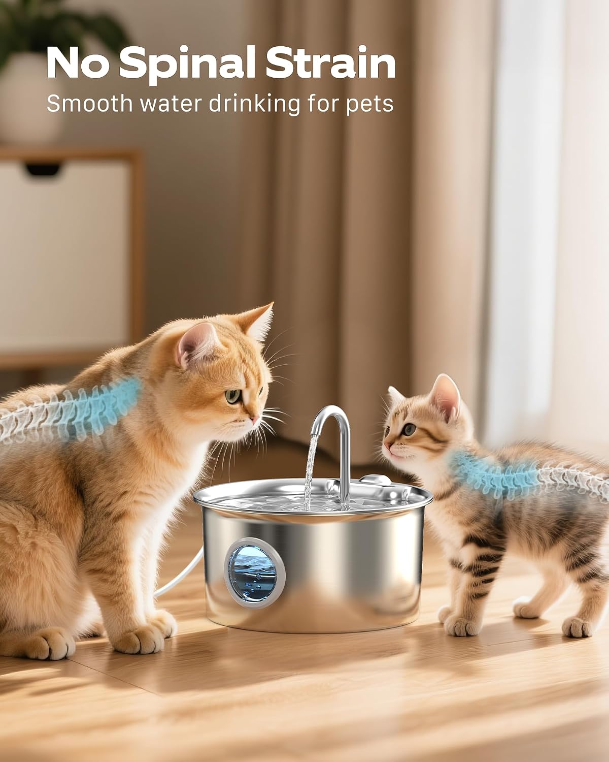 Fontaine à eau pour chat ATMZIQXR en inox argenté avec fenêtre de niveau, vue 6