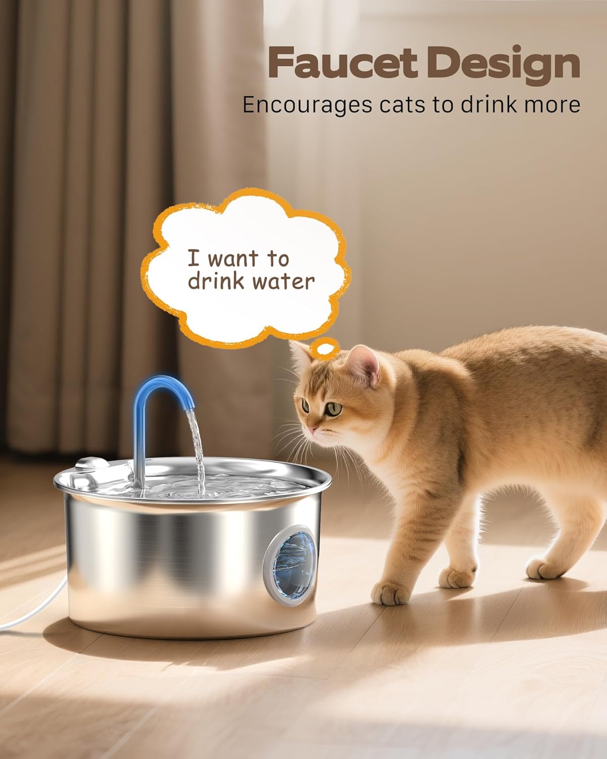 Fontaine à eau pour chat ATMZIQXR en inox argenté avec fenêtre de niveau, vue 7