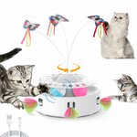 Jouet chat interactif 3 en 1 Soarer blanc avec plume, papillon et piste à balles