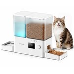 Distributeur de croquettes et d'eau oneisall blanc avec deux gamelles inox