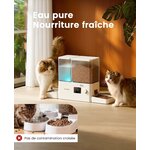 Distributeur de croquettes et deau oneisall blanc avec deux gamelles inox, vue 3