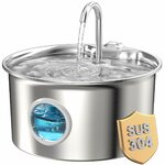 Fontaine à eau pour chat ATMZIQXR en inox argenté avec fenêtre de niveau