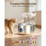 Fontaine à eau pour chat ATMZIQXR en inox argenté avec fenêtre de niveau, vue 9