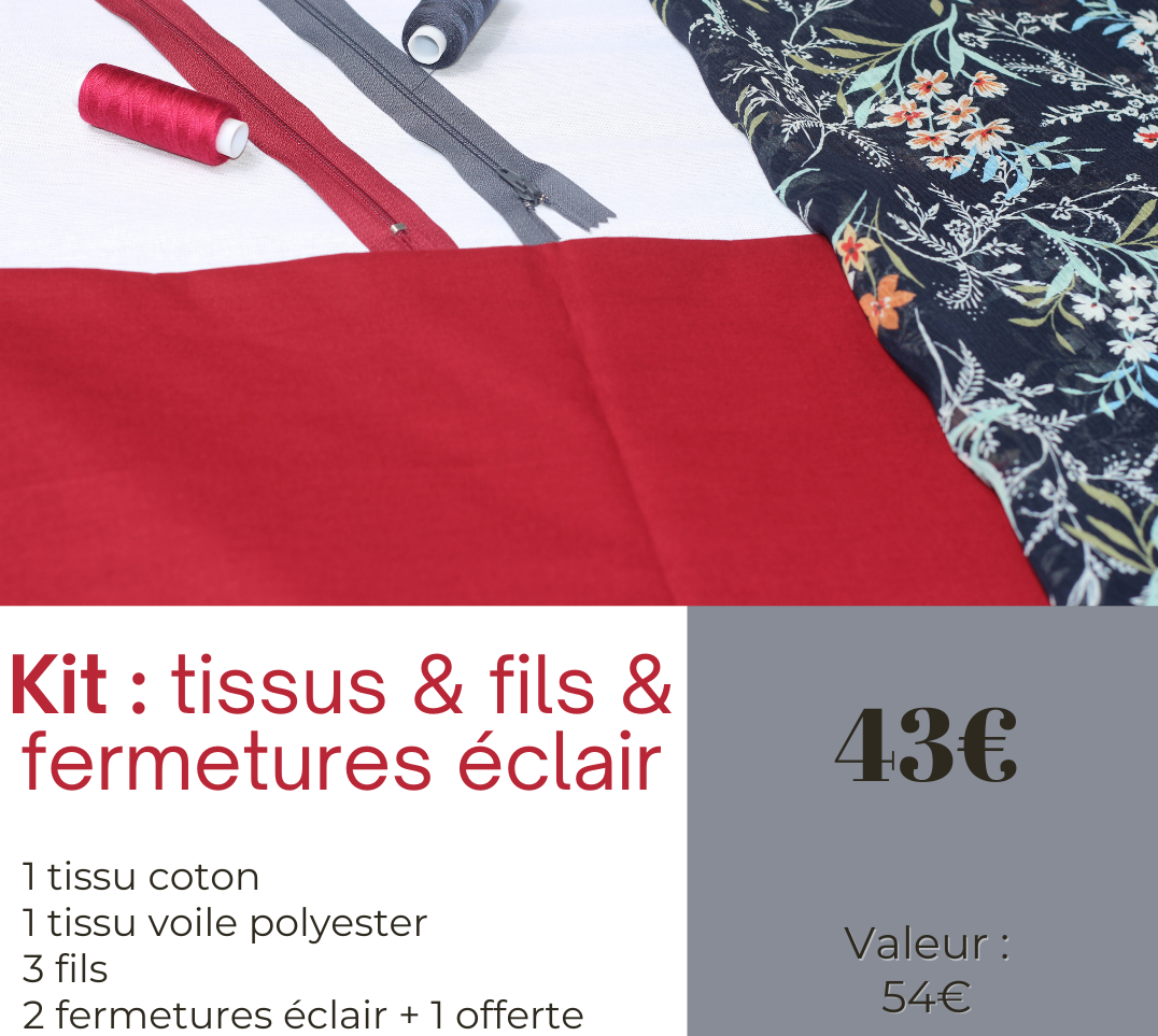 Kit couture tissus et fil - bordeaux et voile fleur-easy-couture