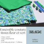 Kit couture tissus et fil - vert et fleur (6)