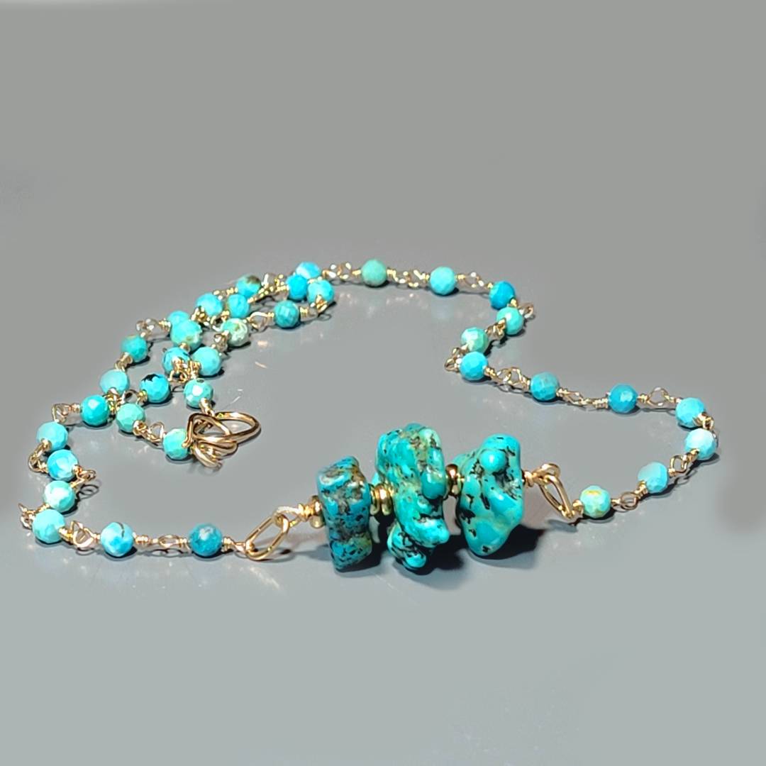 collier Turquoise naturelle du Nevada Or14K