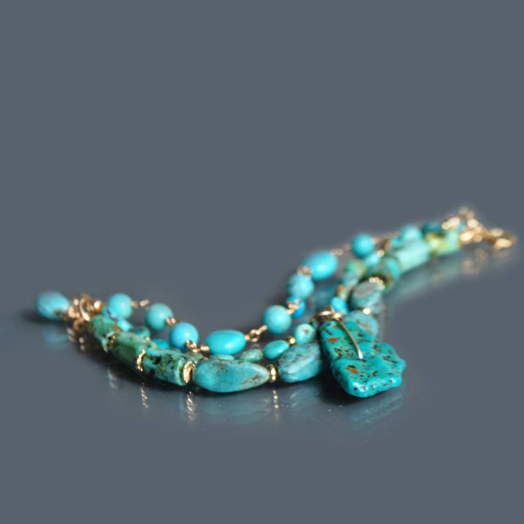 Bracelet Turquoise du Nevada et Africaine Or14K