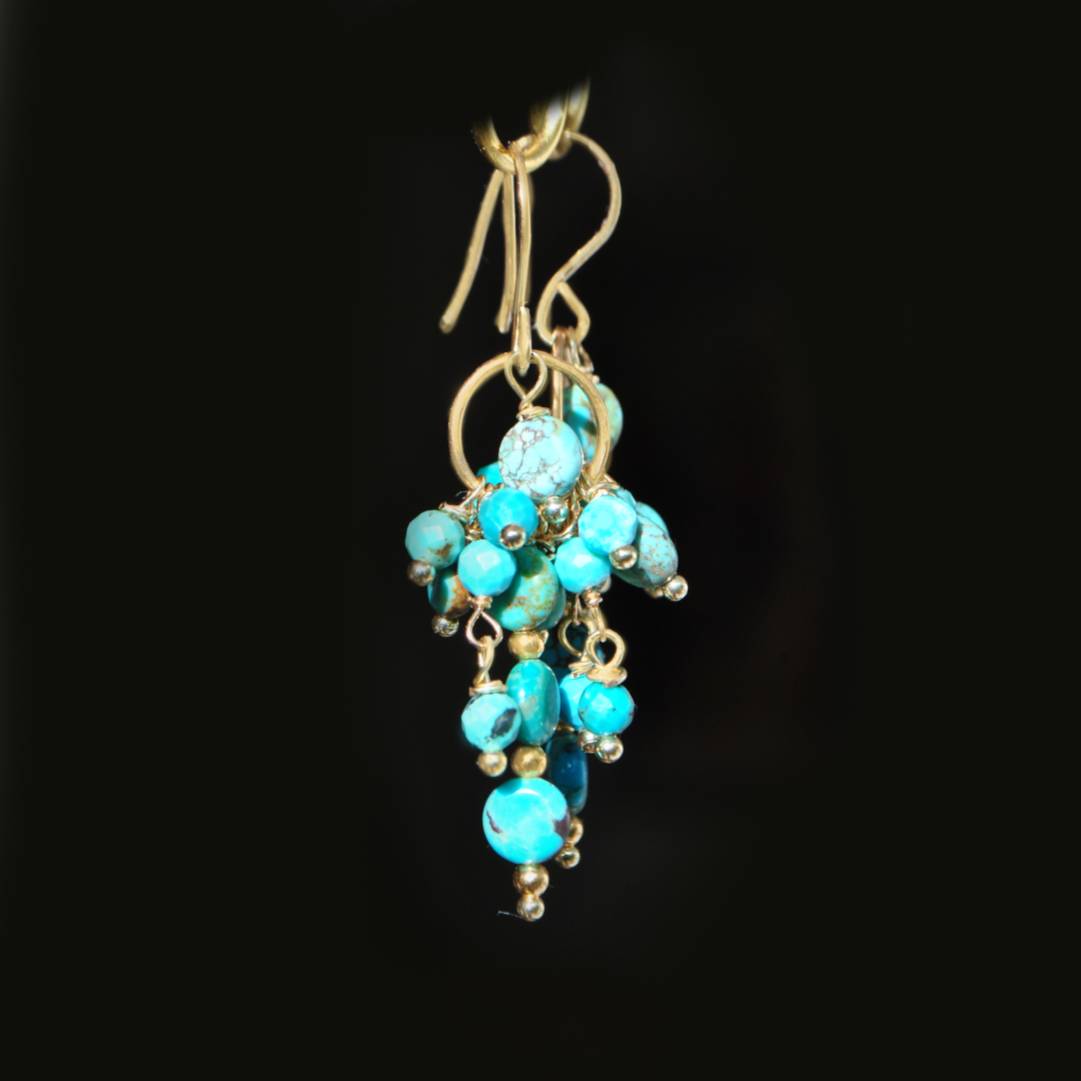boucle doreille pendant grappe turquoise-C