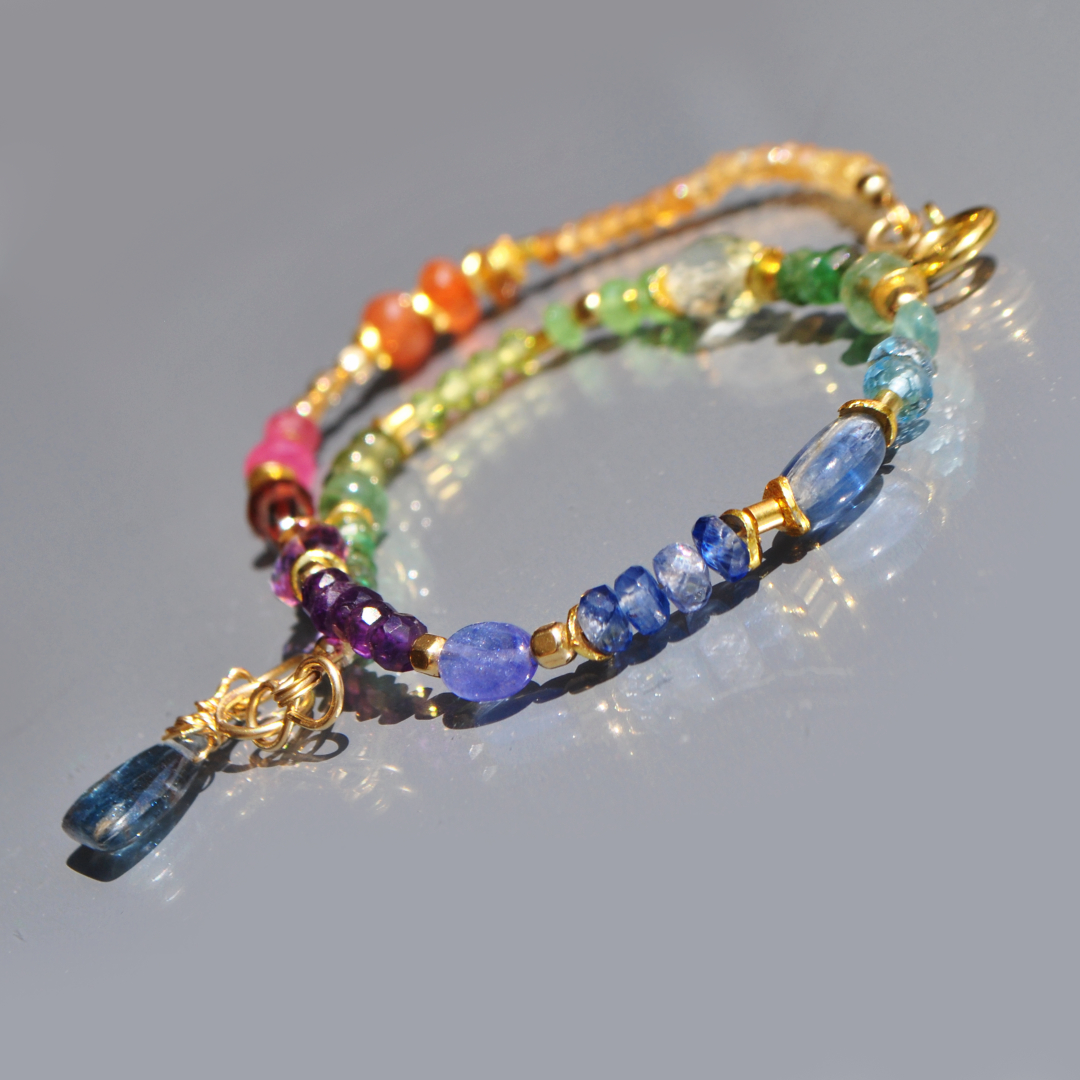 Collier choker multi pierres précieuses Arc en ciel Or14K-bracelet