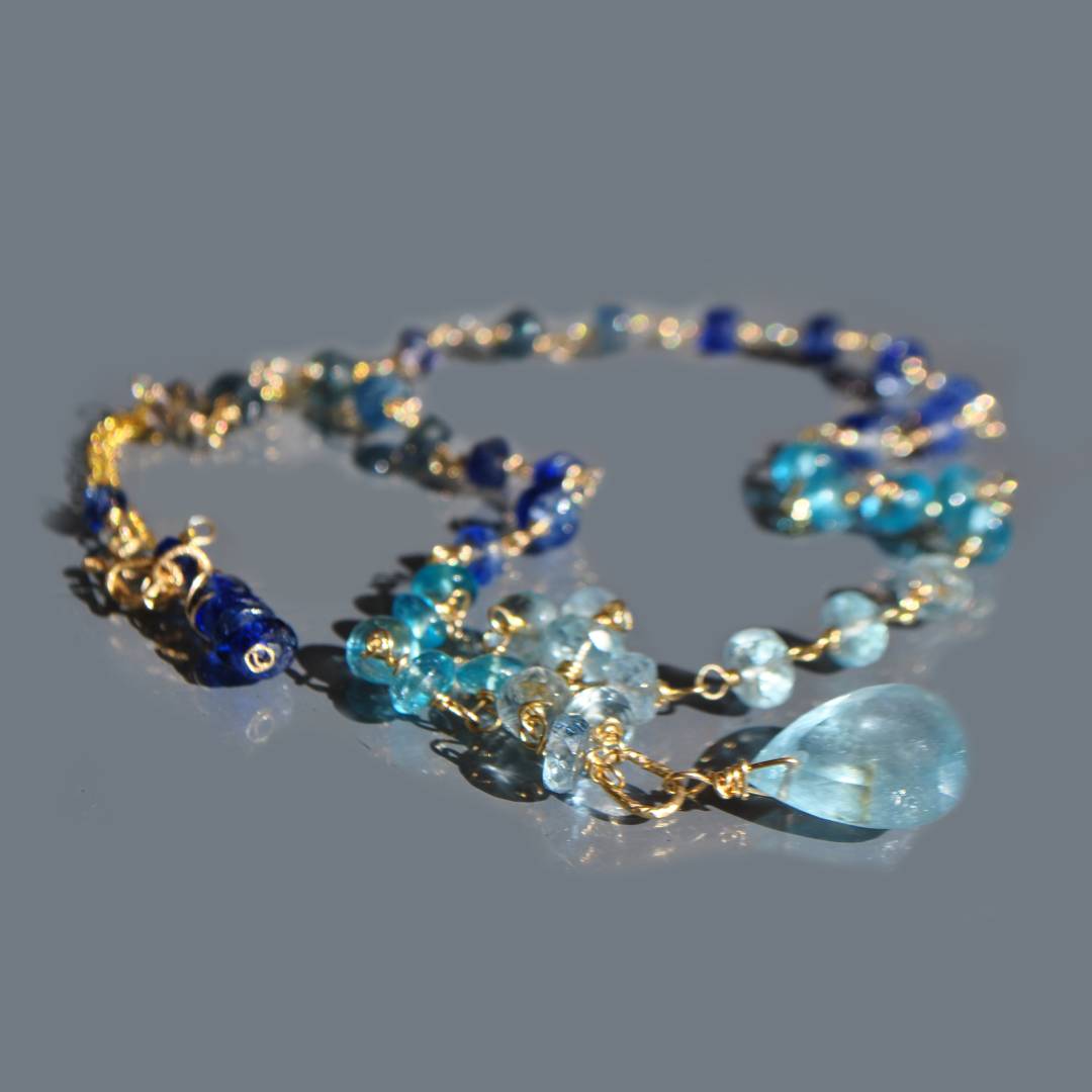 Collier pierre bleu chaine Aigue marine-4