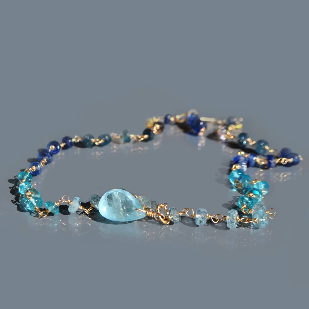 Collier pierre bleu chaine Aigue marine