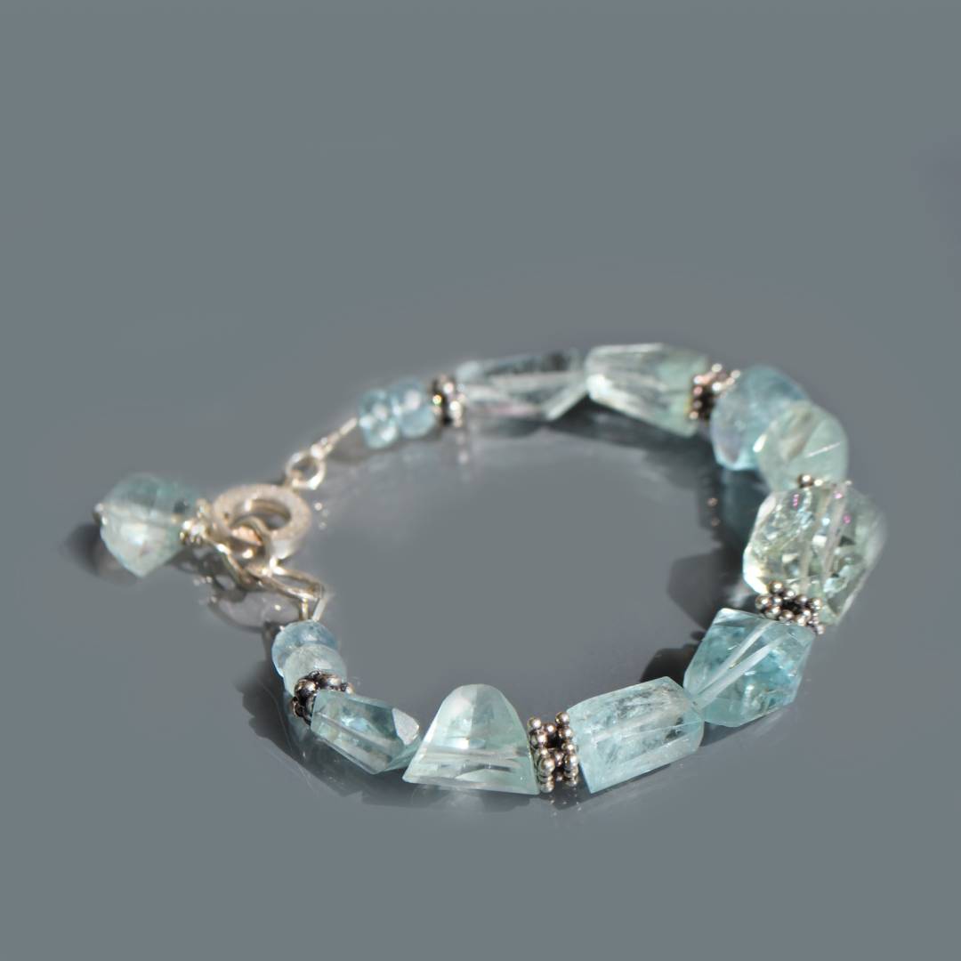 Bracelet Aigue marine argent pépites-3