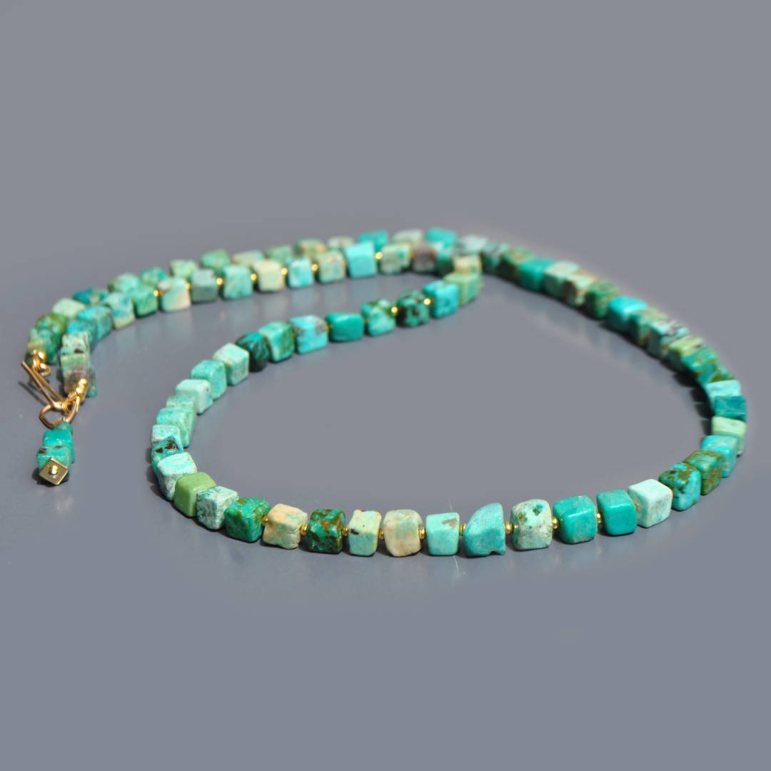 Collier long turquoise cube brut-3