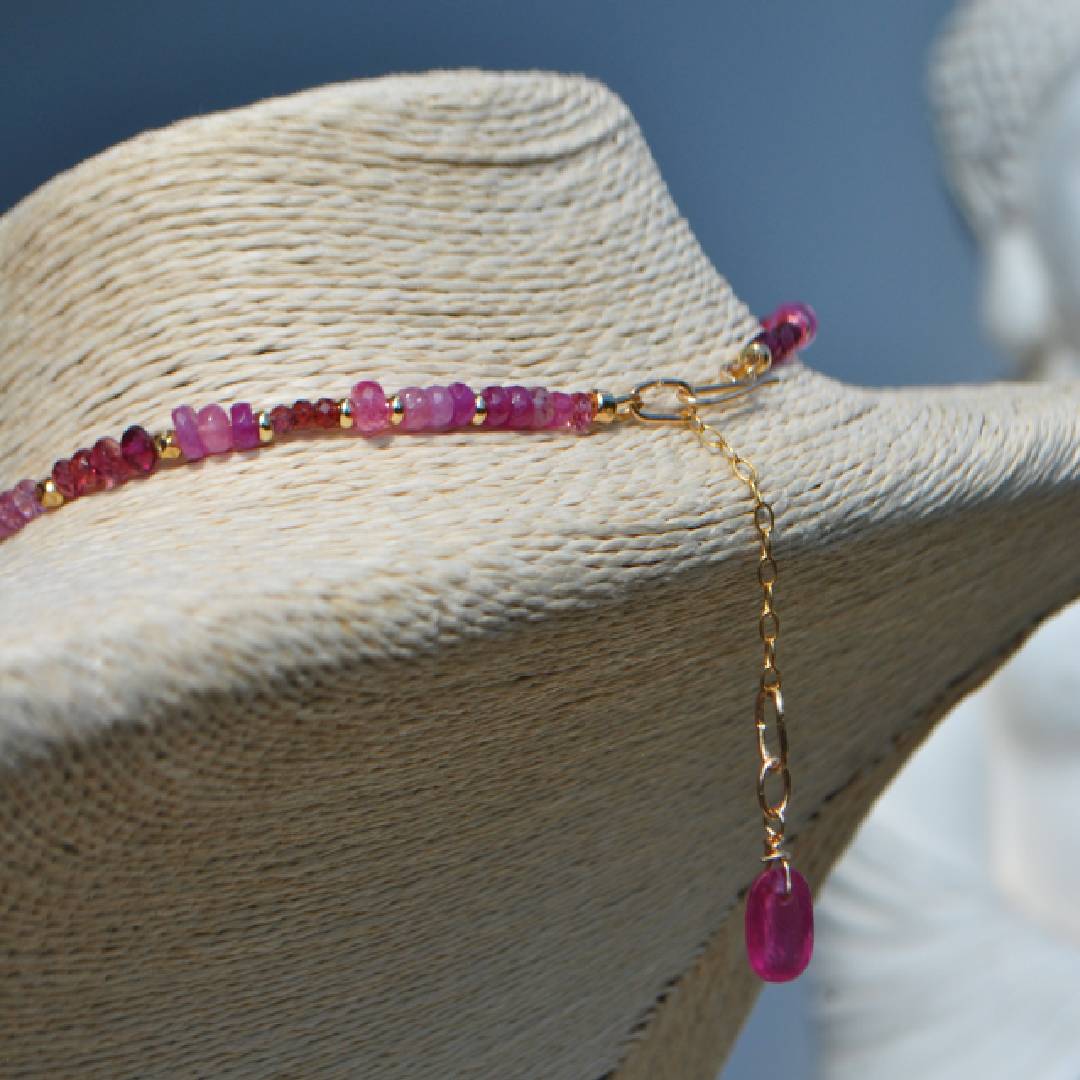 collier pierres rose tourmaline Saphir et Rhodloite-8