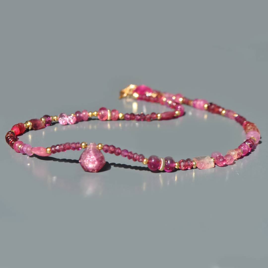 Collier pierres précieuses roses - Rubellite Rhodolite