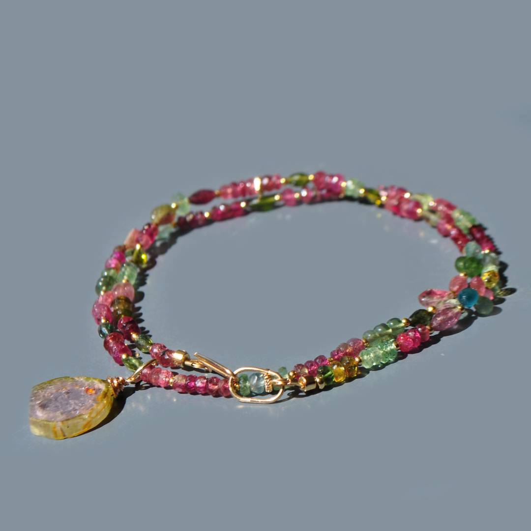 collier long tourmaline pastèque-§