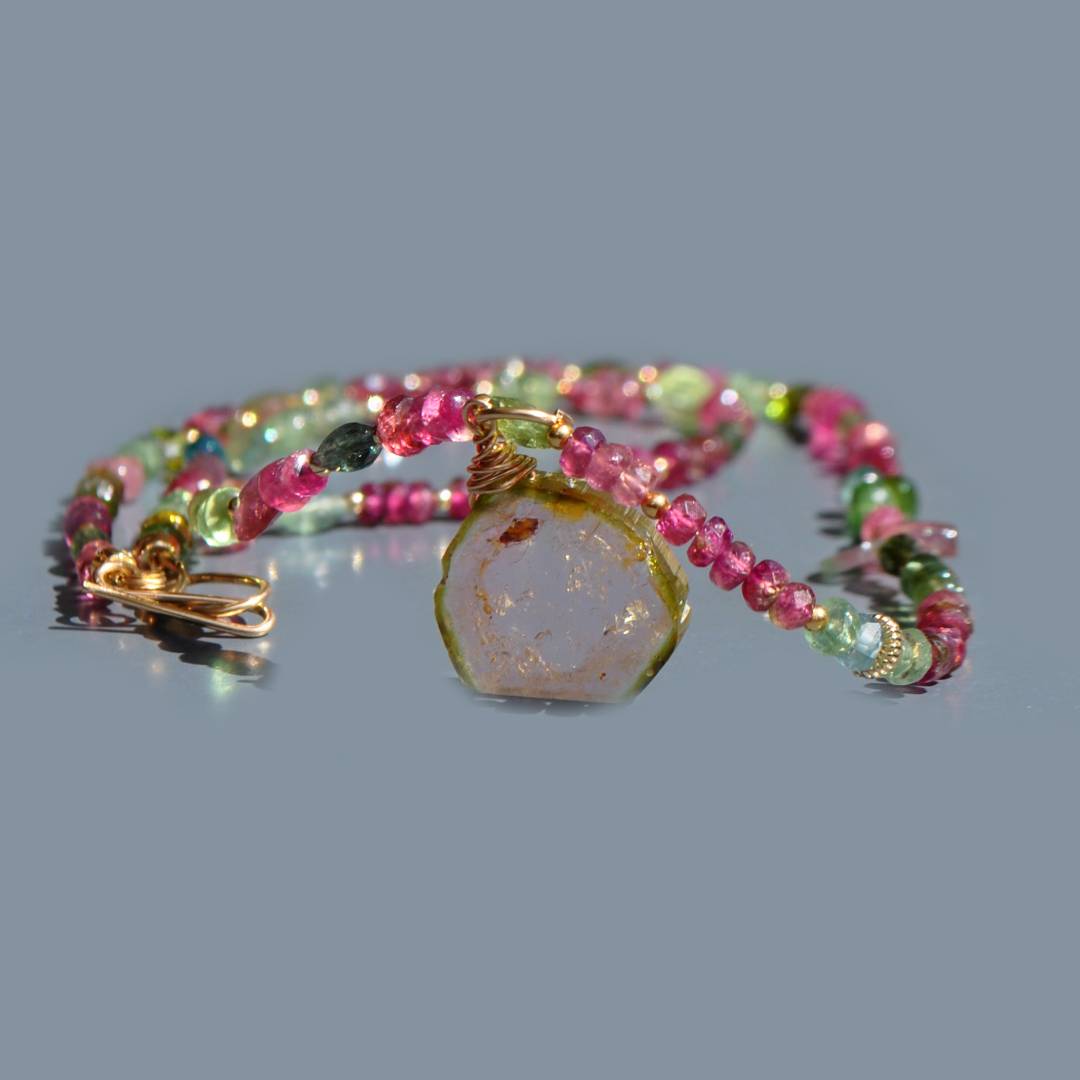collier long tourmaline pastèque-2