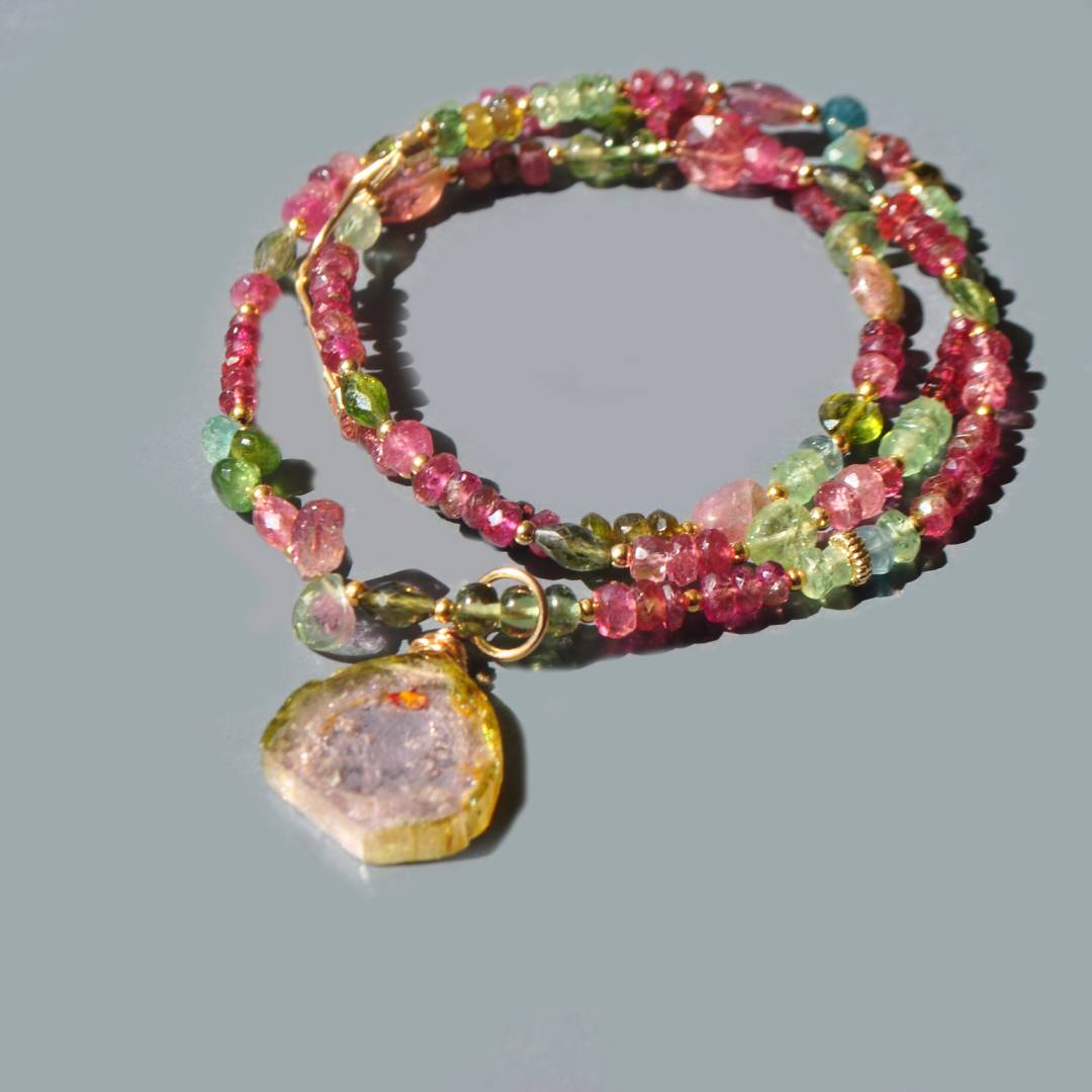 collier long tourmaline pastèque-7