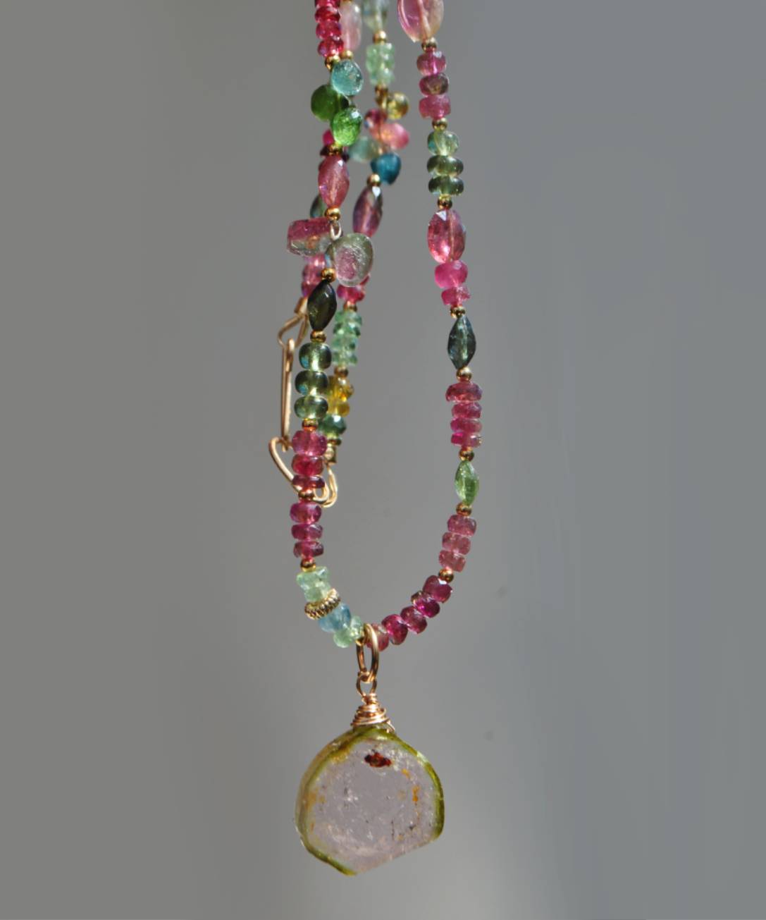 collier long tourmaline pastèque-9
