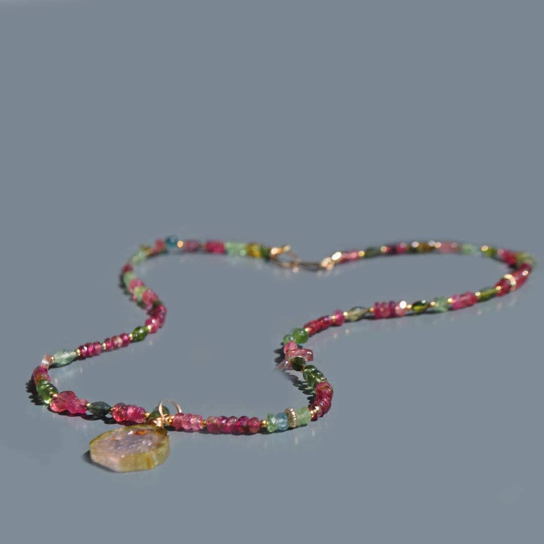 collier long tourmaline pastèque