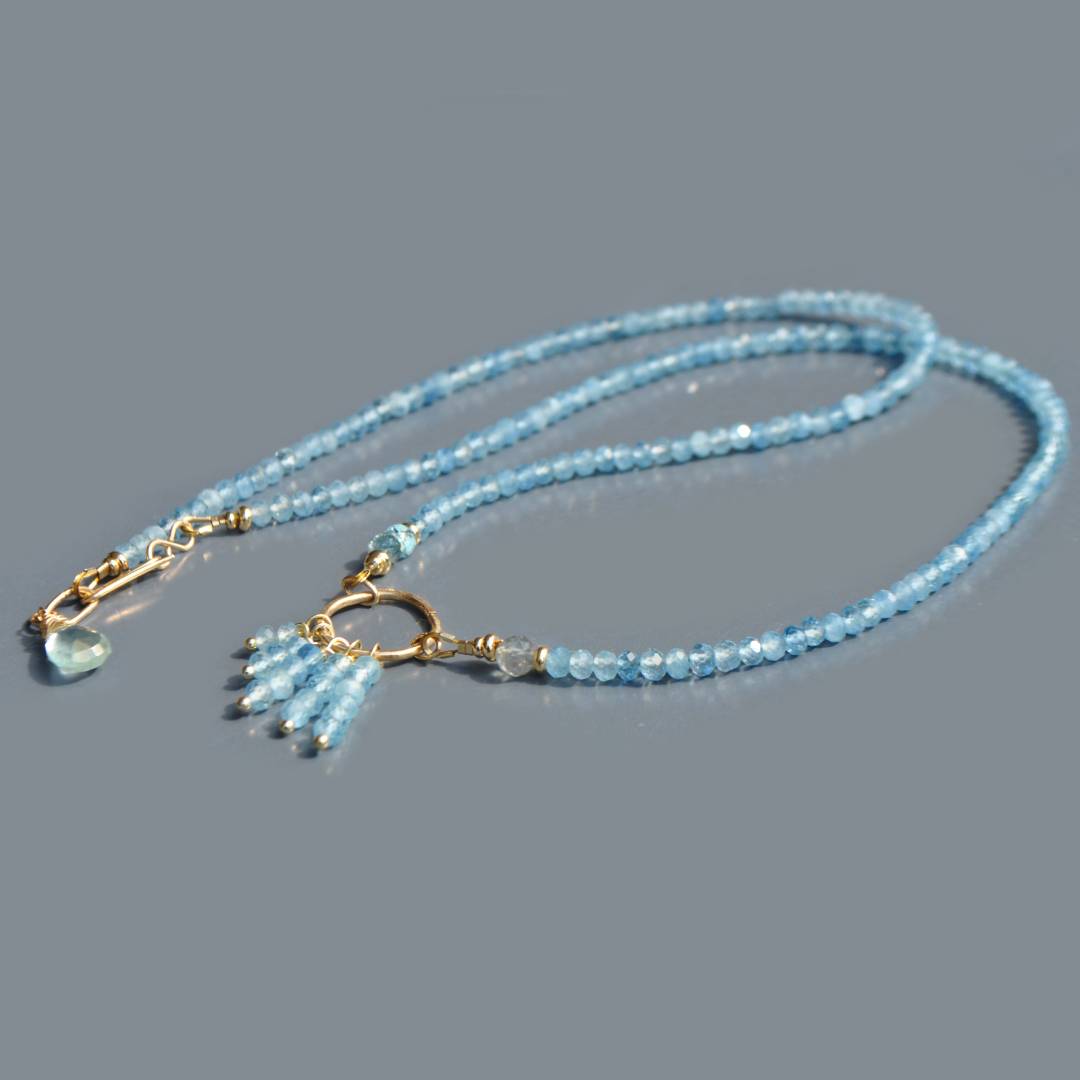 sautoir Aigue marine anneau or