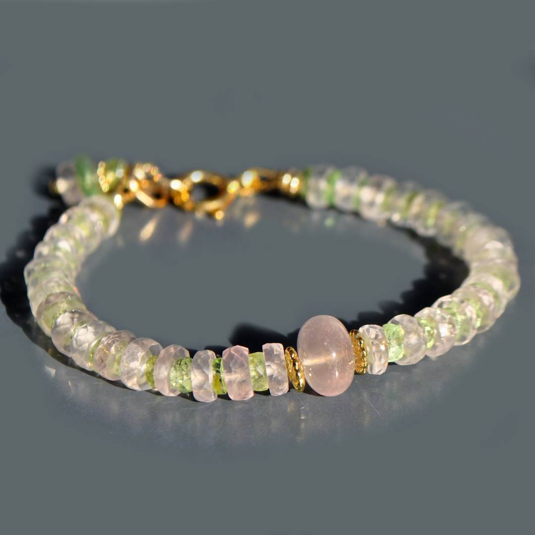 Bracelet quartz rose tourmaline verte