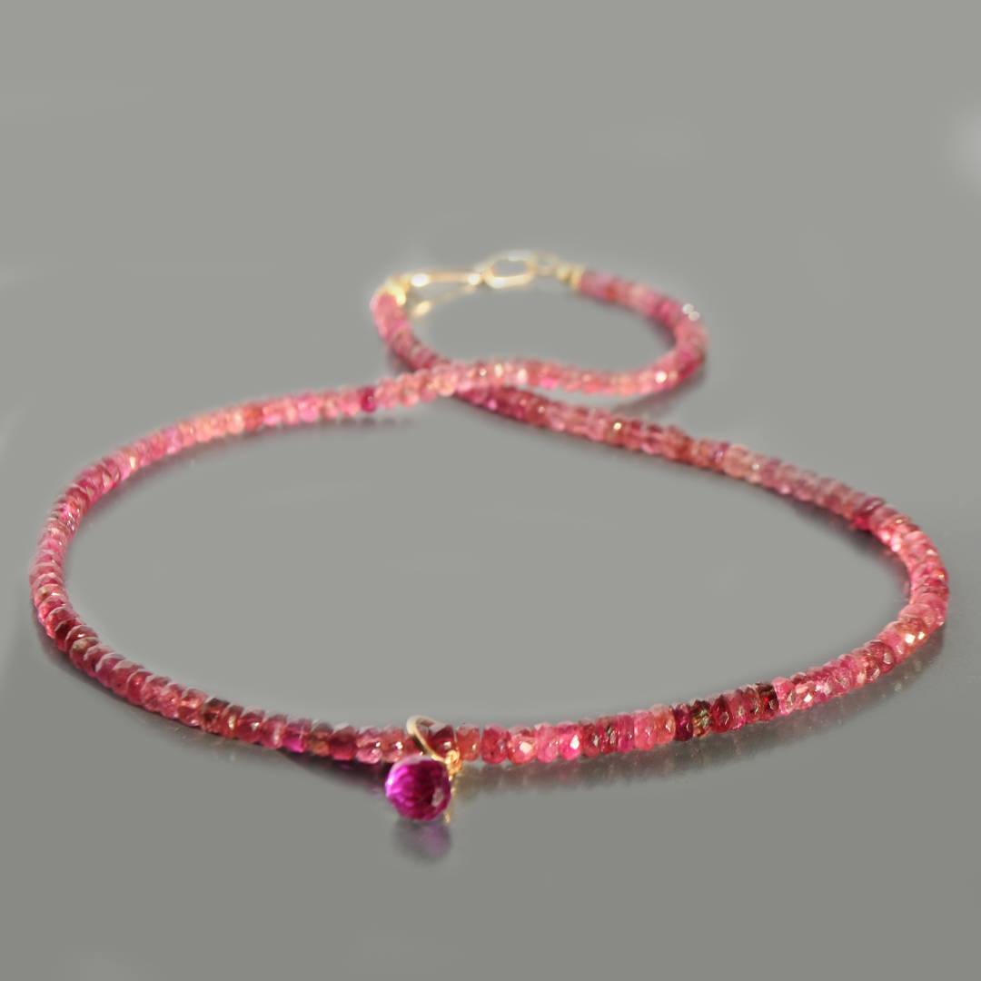 collier tourmaline rose rubellite or 14K-6