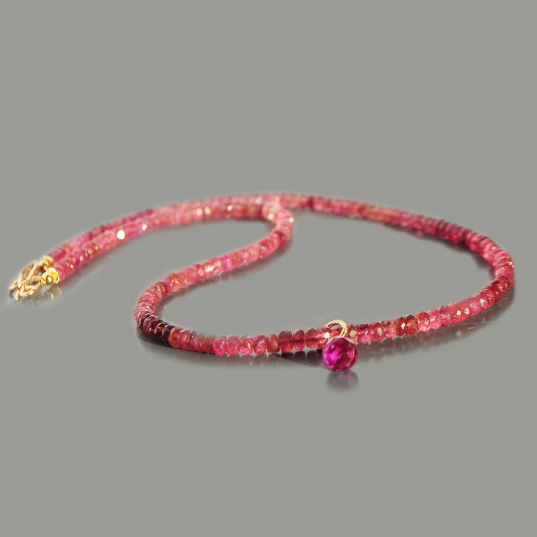 collier tourmaline rose rubellite or 14K