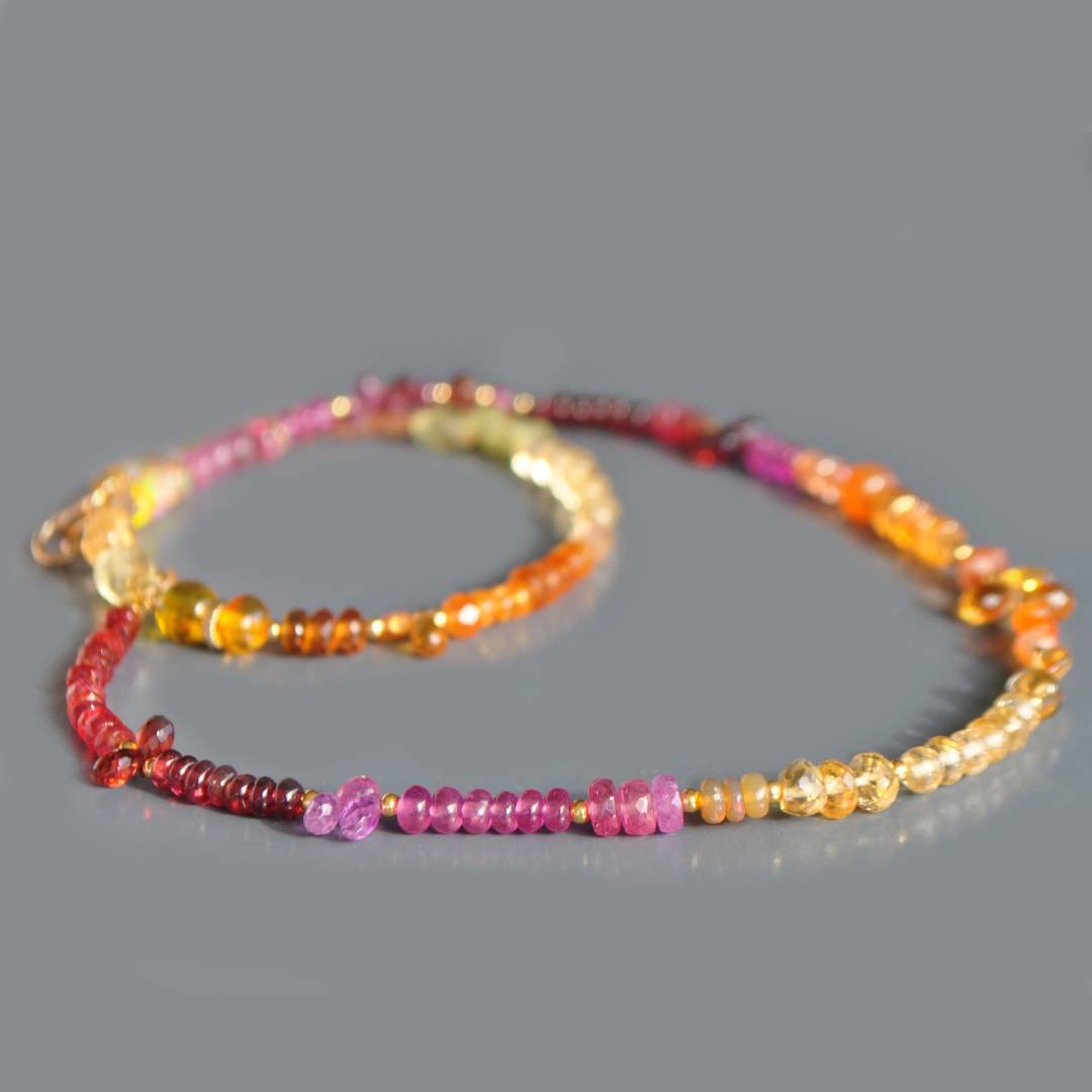 Collier multi pierres roses rouge jaune orange-6
