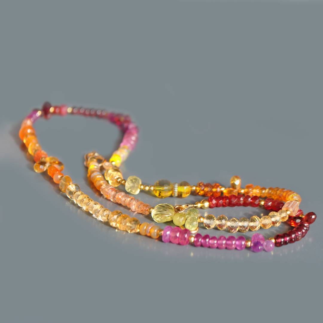 Collier multi pierres roses rouge jaune orange-8