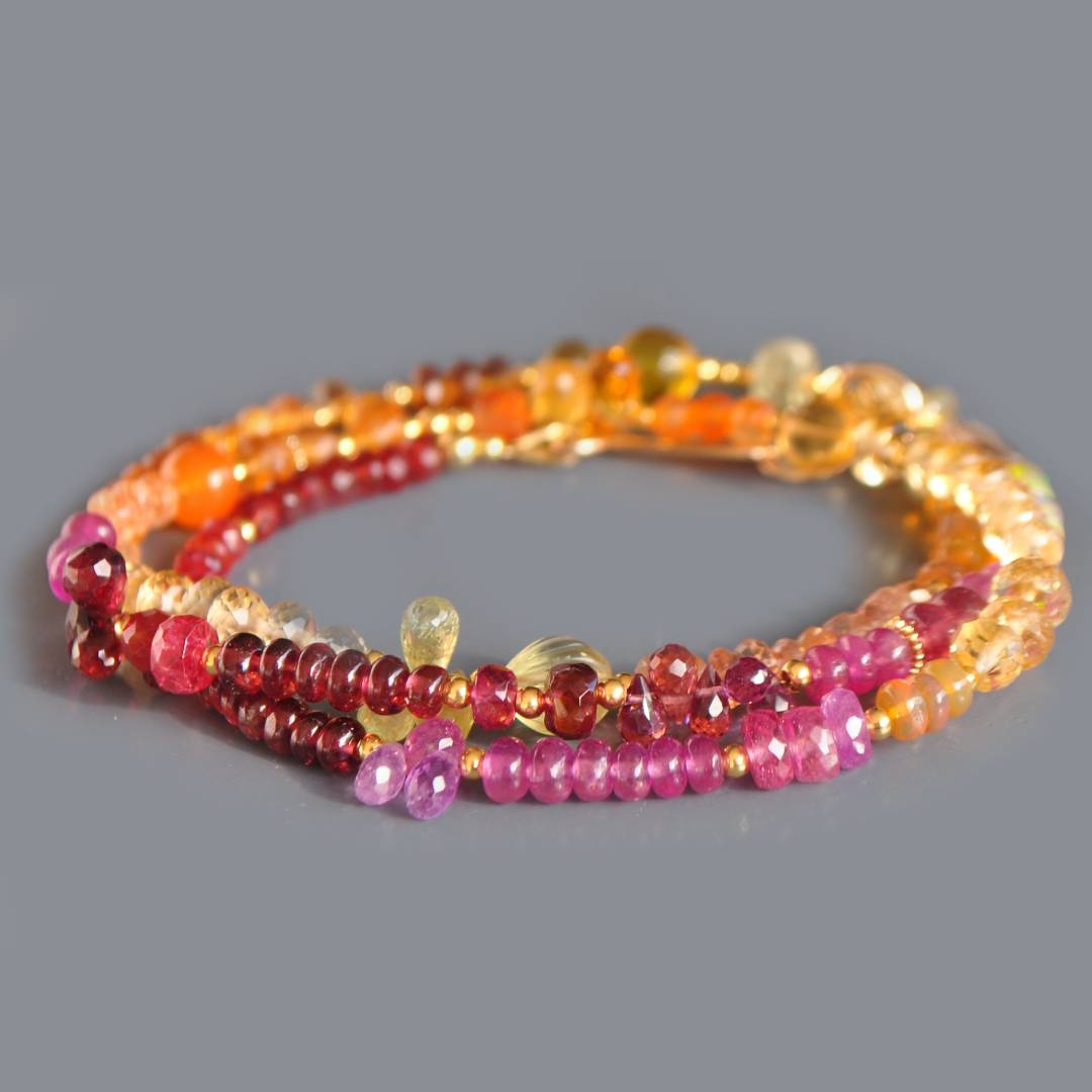 Collier multi pierres roses rouge jaune orange-3